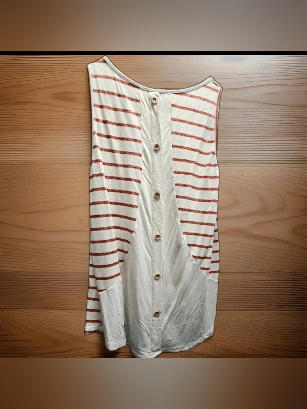 Pink Clover Cream and Rust Stripe Button-Back Tank Top